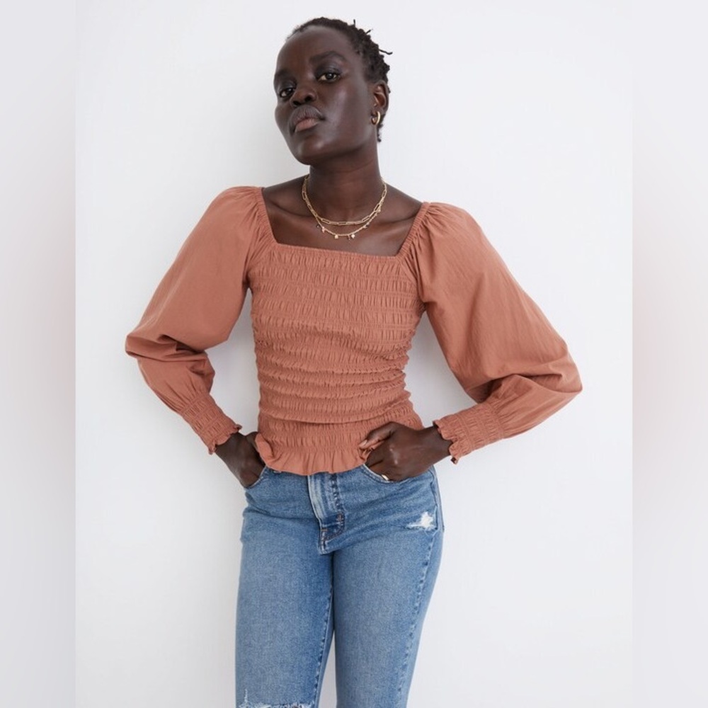 Madewell Lucie Bubble-Sleeve Smocked Top